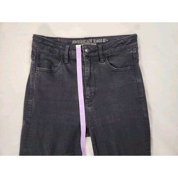 Sz 4 American Eagle Jeans Black Super High Rise Jeggings Distressed Knees Womens - Picture 4 of 8